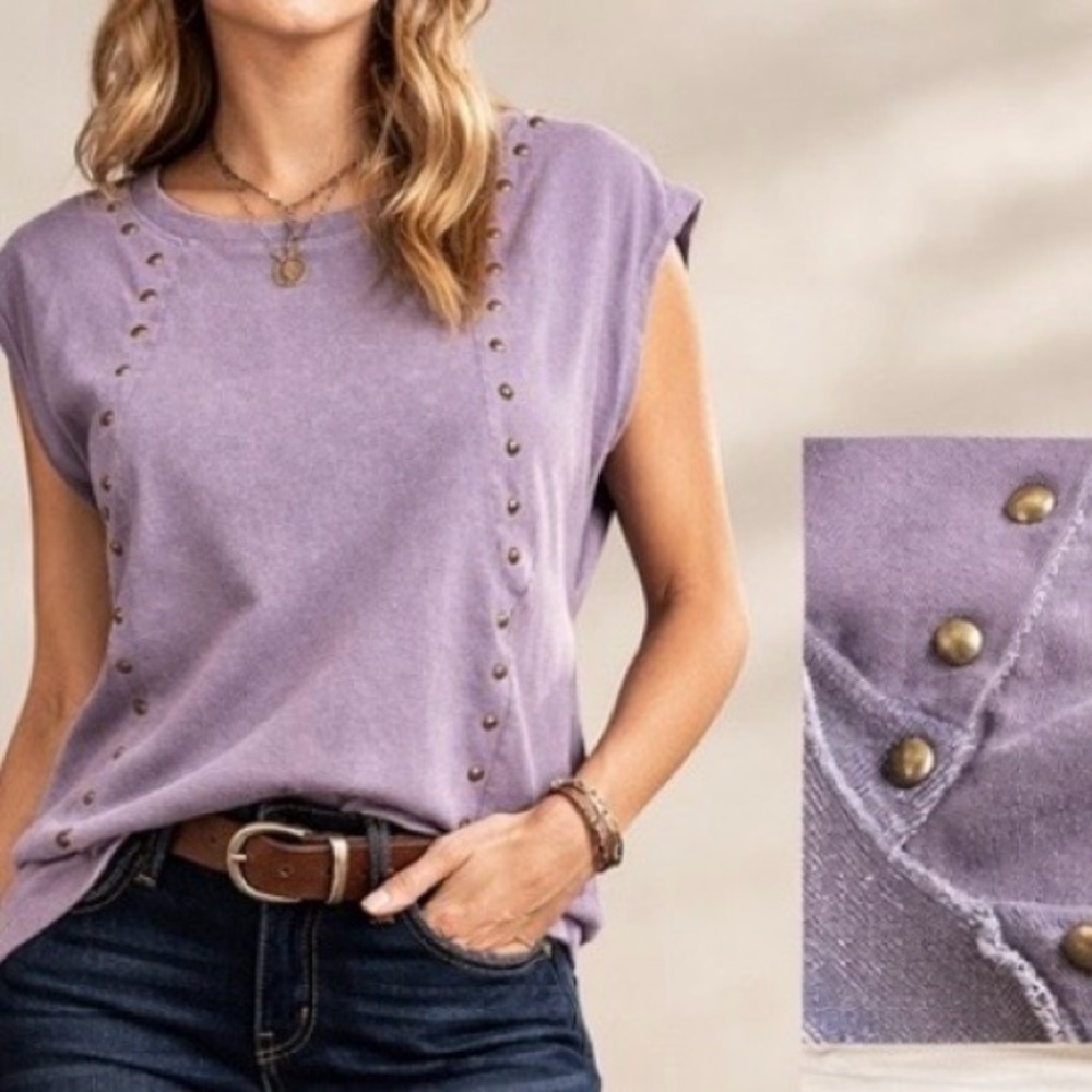 Gilded Intent Edgy Studded Sleeveless Top – Size Large